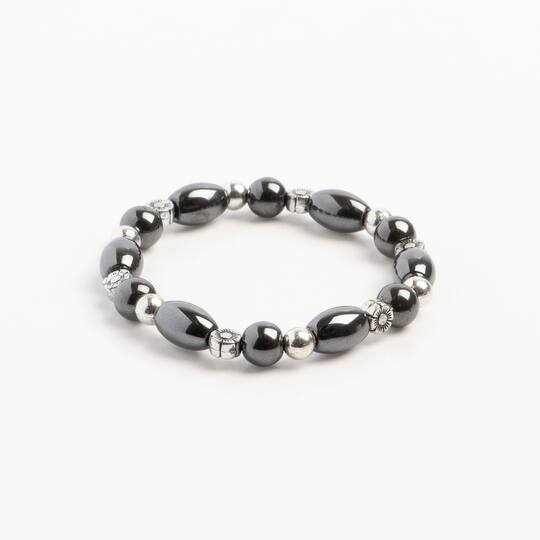 John Bead Hematite Black Natural Stone Stretch Bracelet